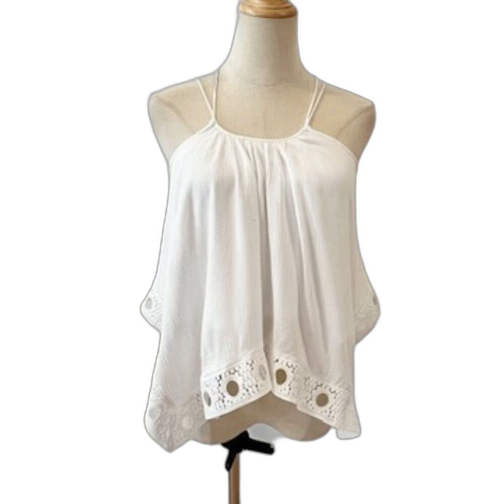 Ella Moss White Handkerchief Tank Cami Crochet Lace Trim Size 12 Summer